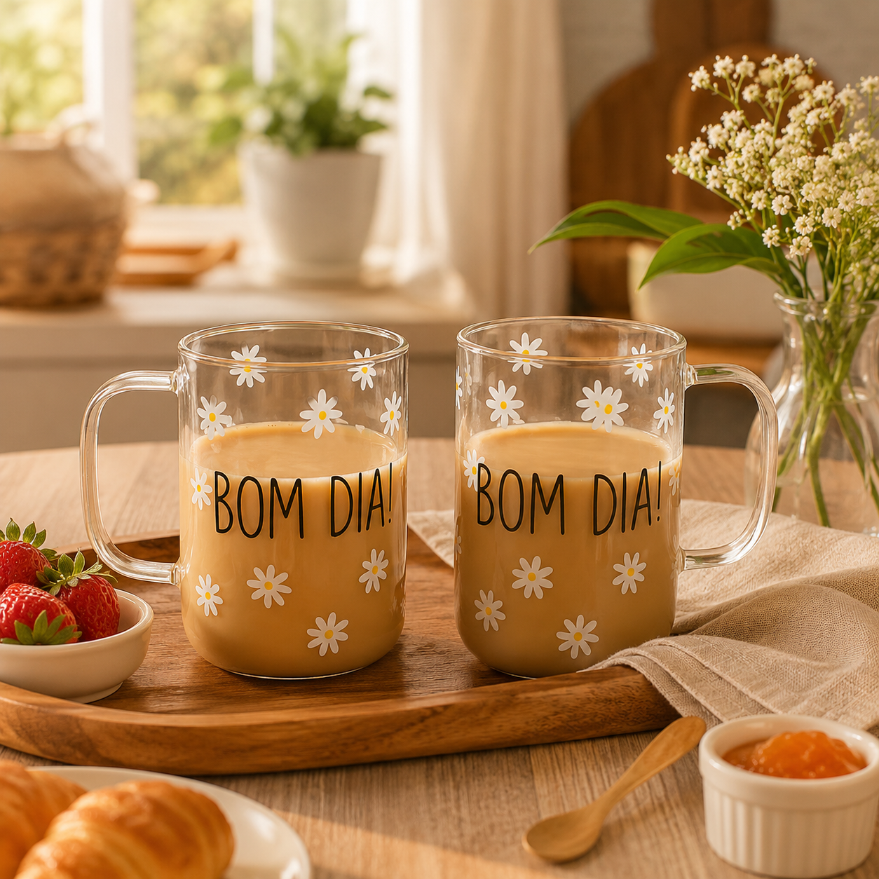 Conjunto 2 Canecas Grande - Café ou Chá de Vidro Bom Dia Wolff 280ml