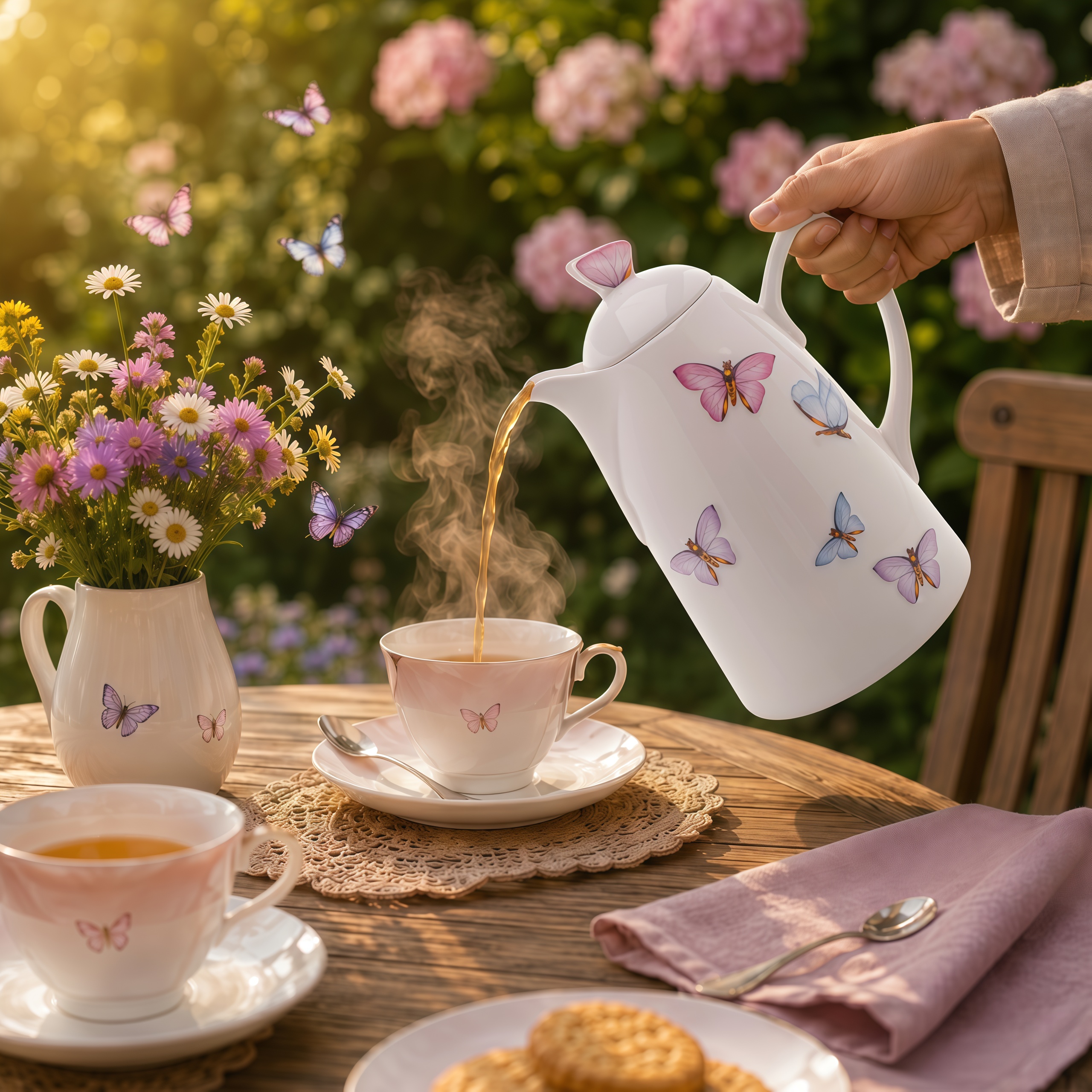 Garrafa Térmica de Porcelana Branca para Café/Chá - Borboletas
