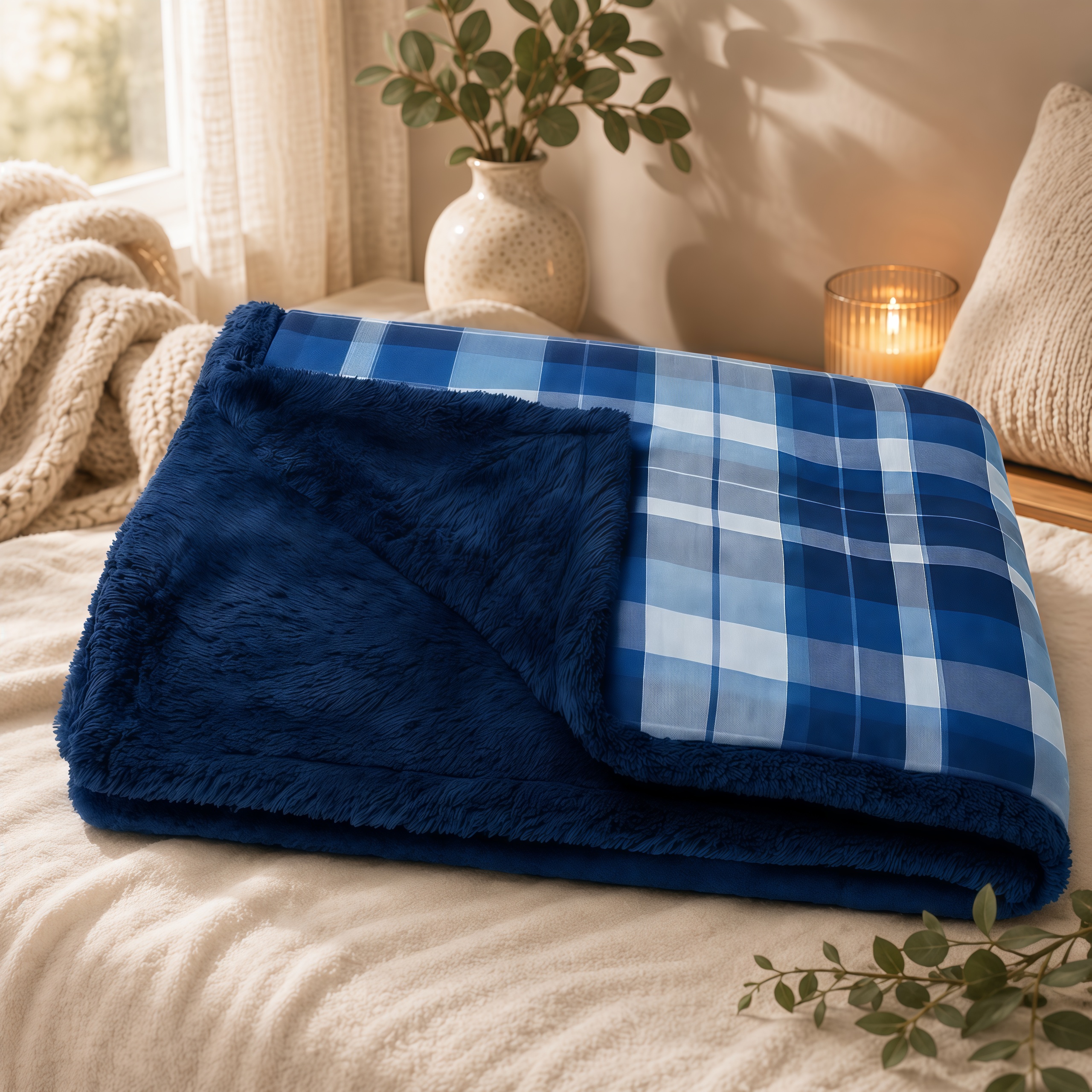 Cobertor Dupla Face Casal Queen Soft Estampado Com Manta Sherpa Xadrez Frio Inverno Conforto Luxo