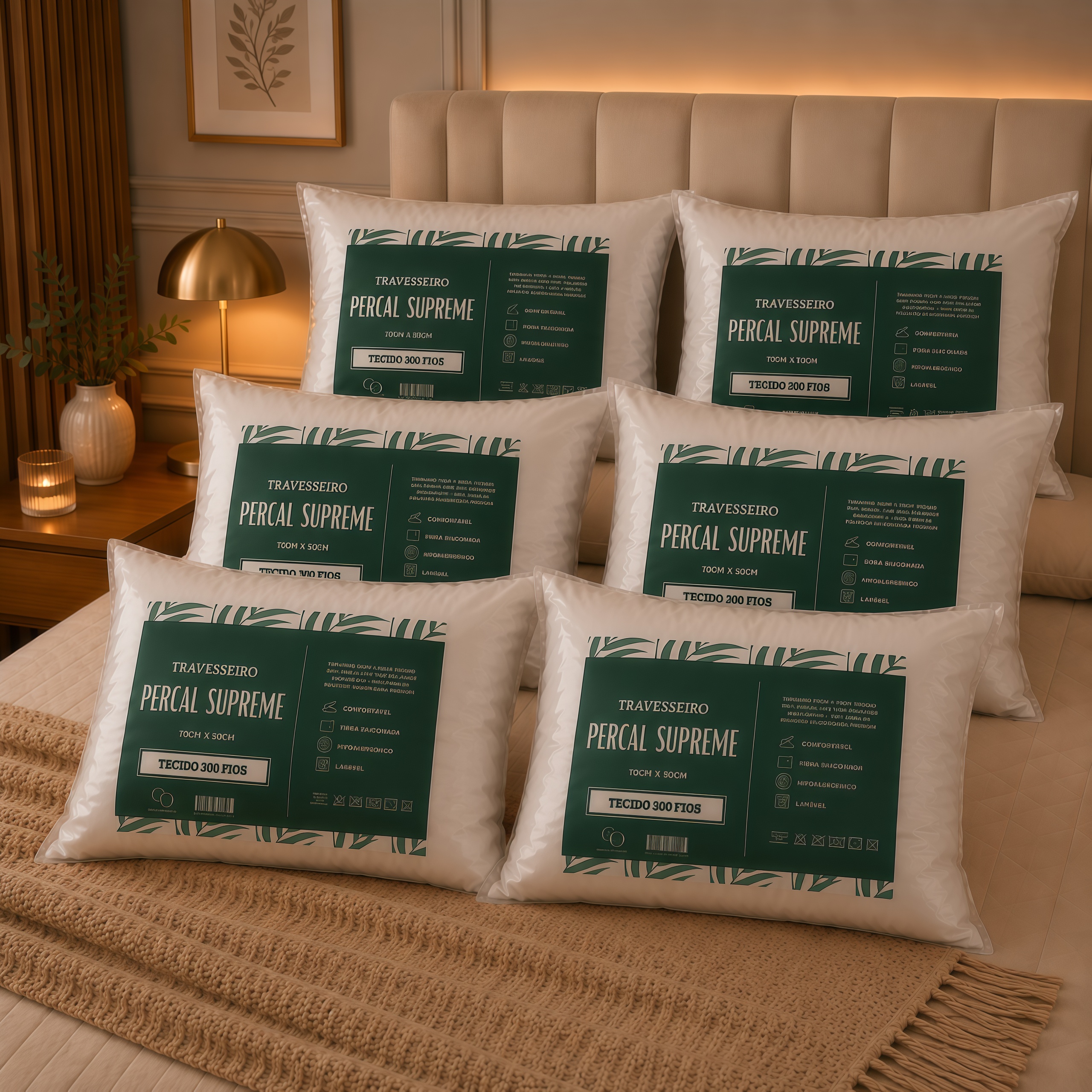 Kit 6 Travesseiros Padrão Hotel 300 Fios Antialérgico 70x50cm Premium Fibra Siliconada
