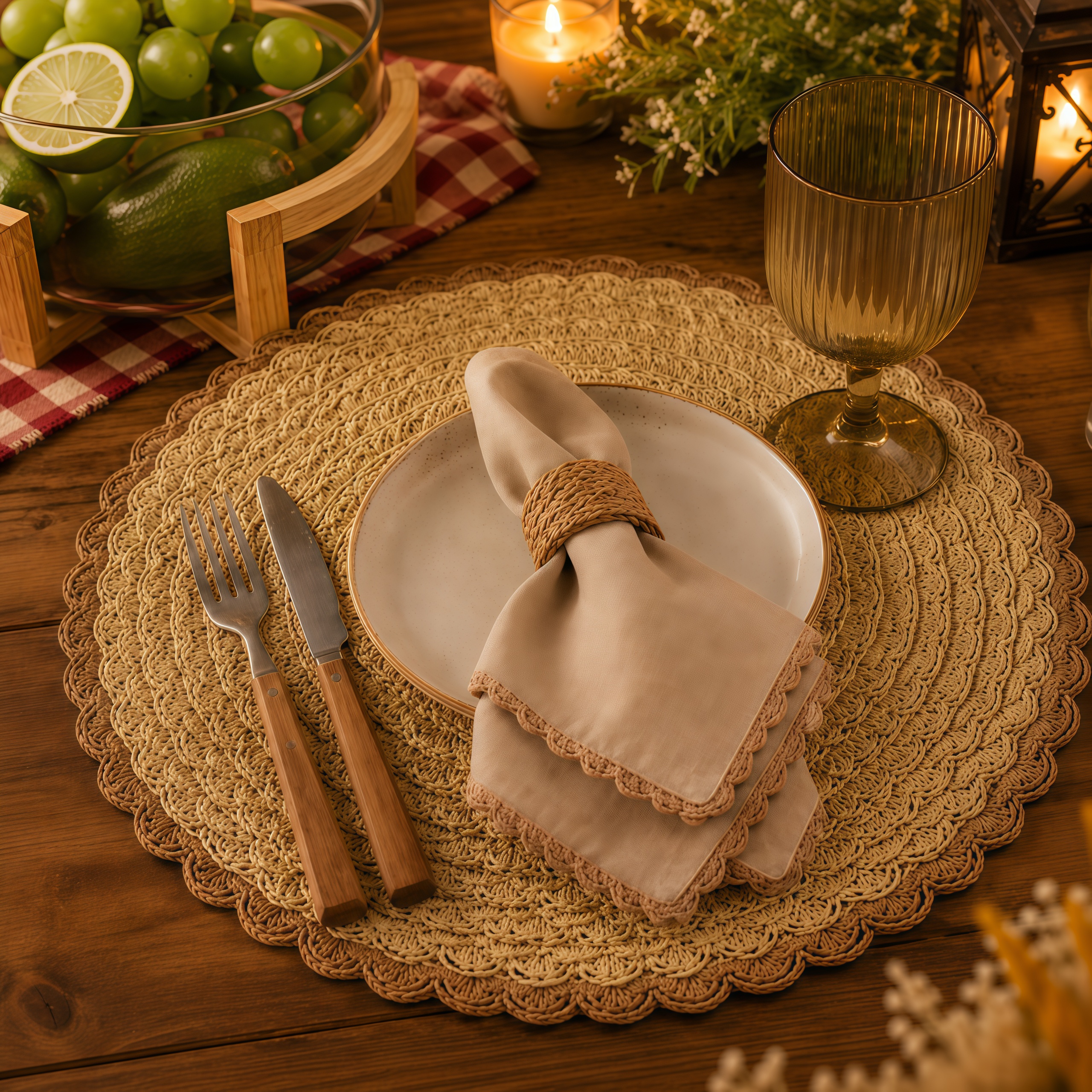 6 ou 12 Peças Jogo Americano Kit Trançado Redondo para Mesa de Jantar Sousplat Decorativo