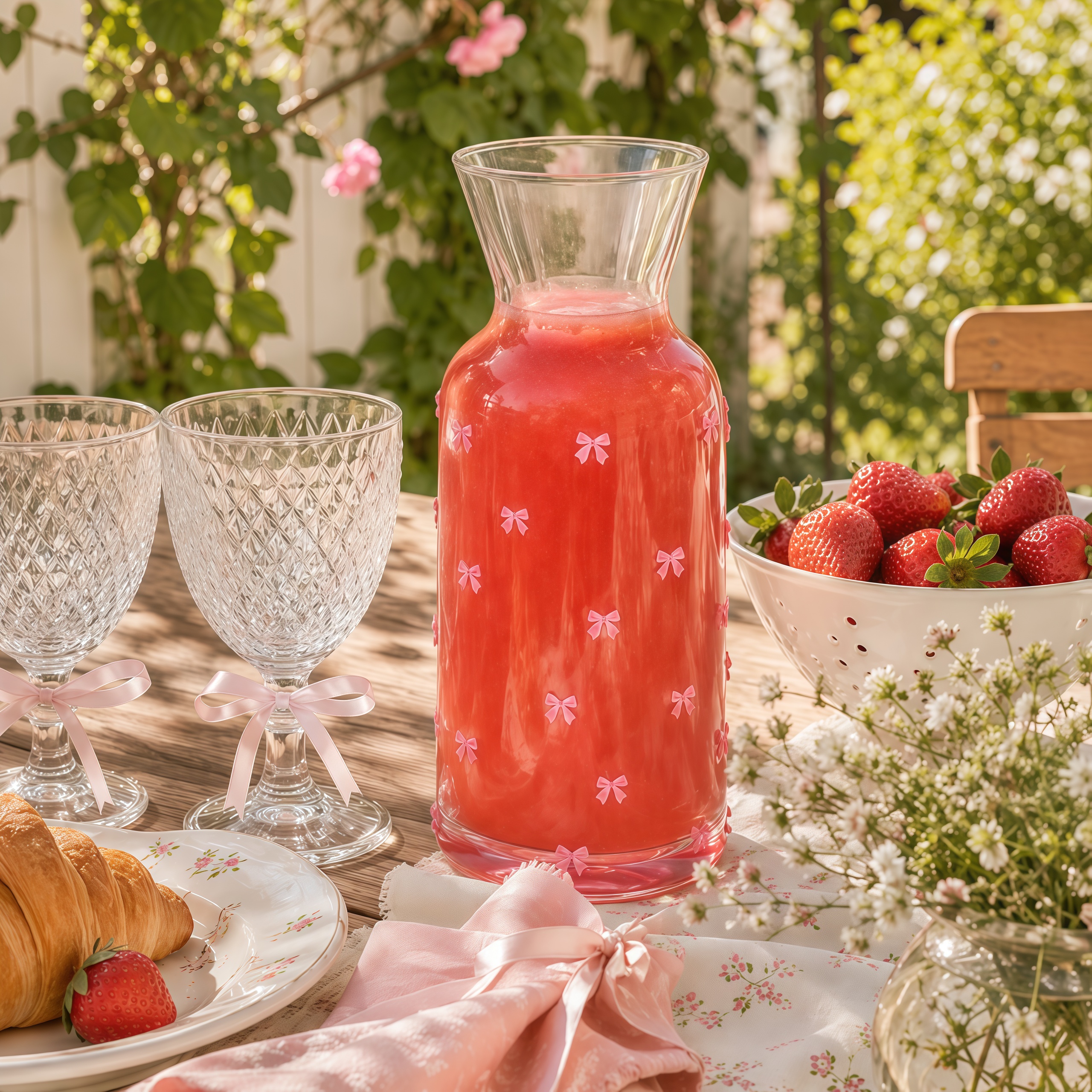 Jarra de Vidro Lacinho Rosa 1,2L Delicada
