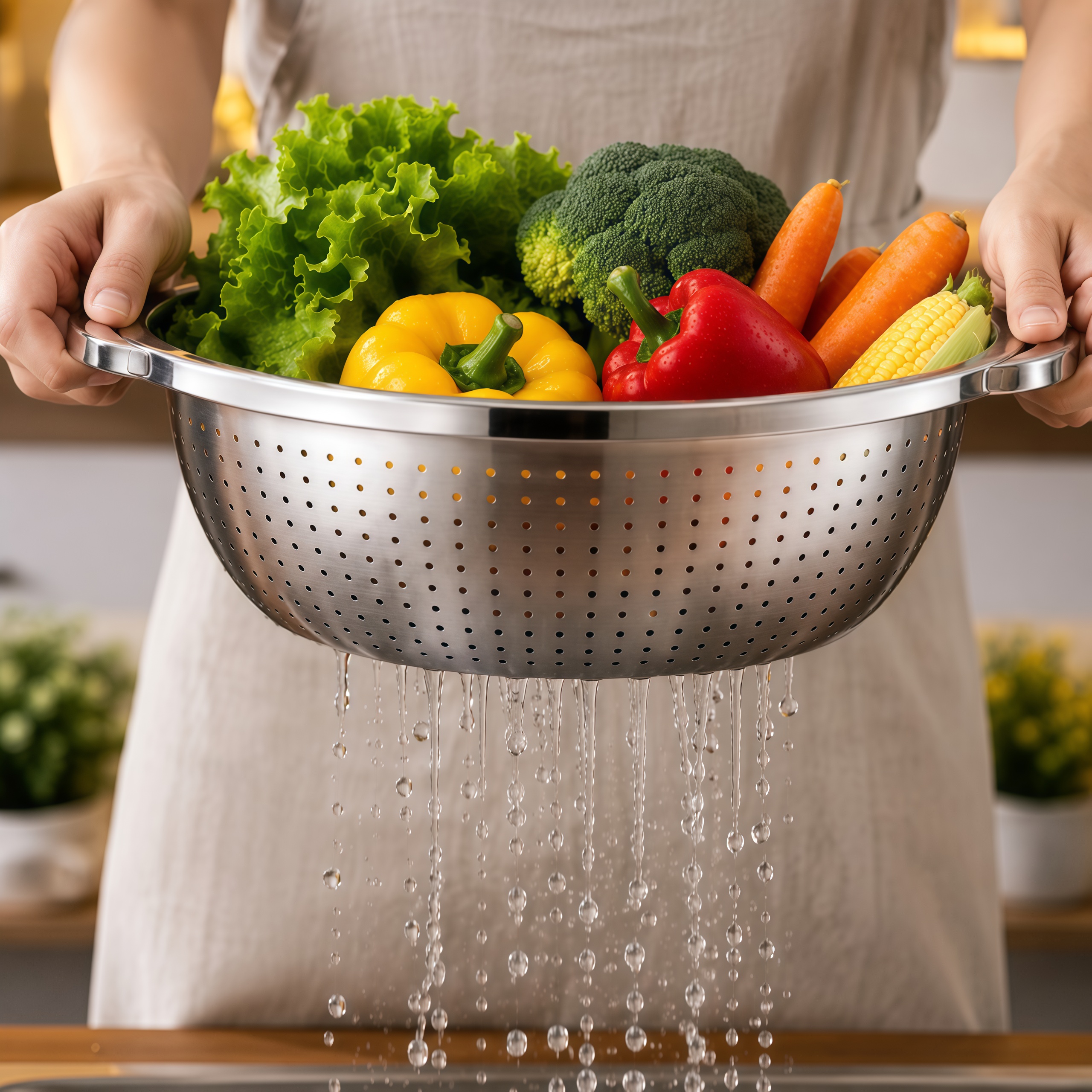 Escorredor de Arroz Inox Legumes Frutas Multiuso Cozinha Alça Coador Peneira Drenagem Inoxidável - 28 cm