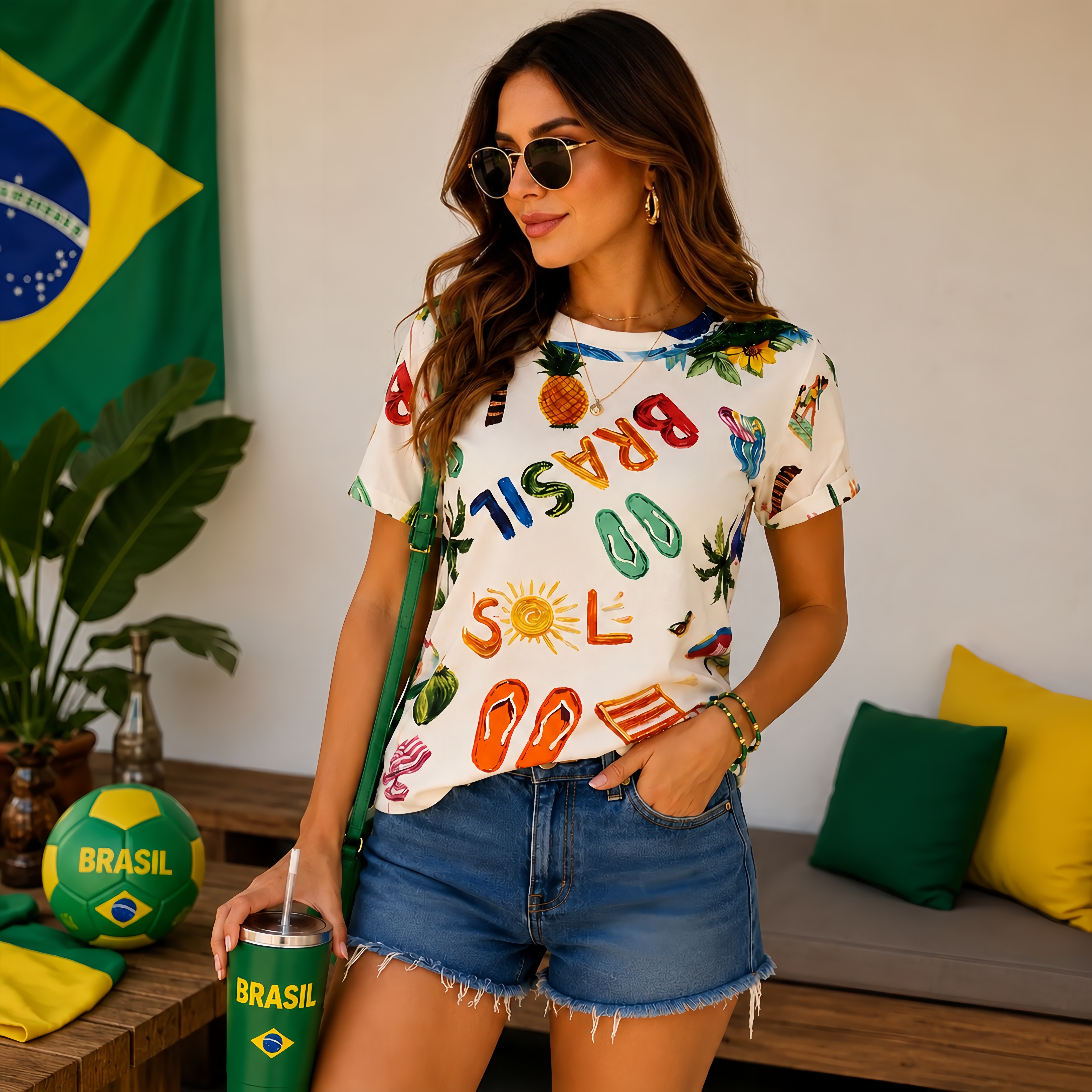 Baby Look Feminina Copa Brasil Estampada