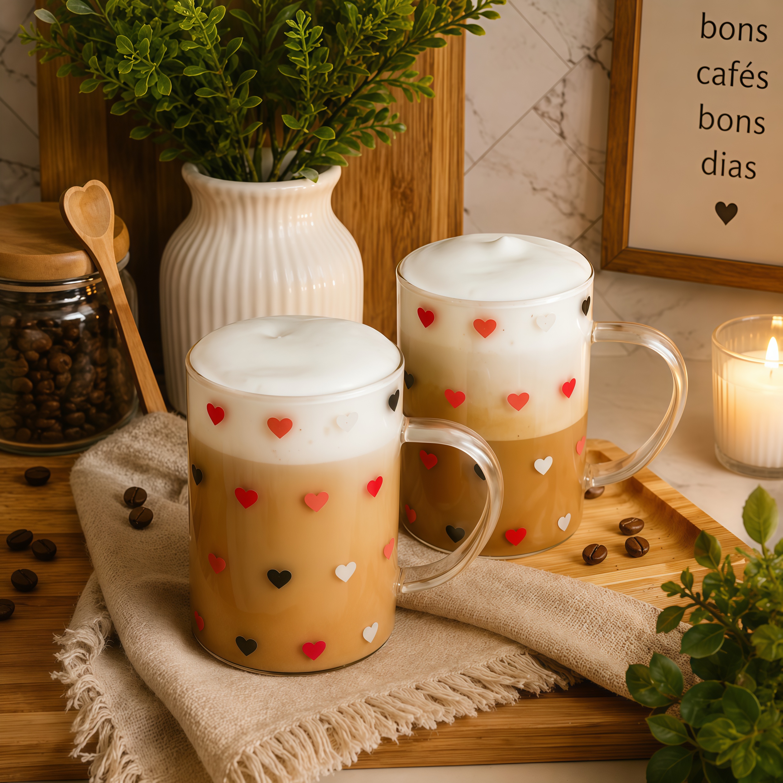 Kit 2 Canecas de Vidro Borossilicato Love Coração 200ml Lyor