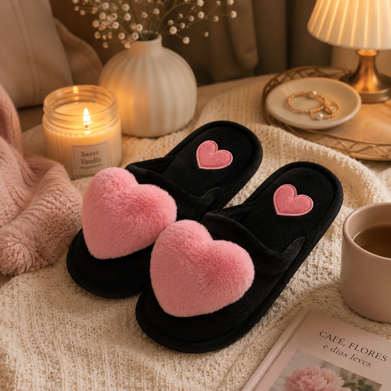 Pantufa com Coração - Qualidade - Muito Confortáveis Antiderrapante