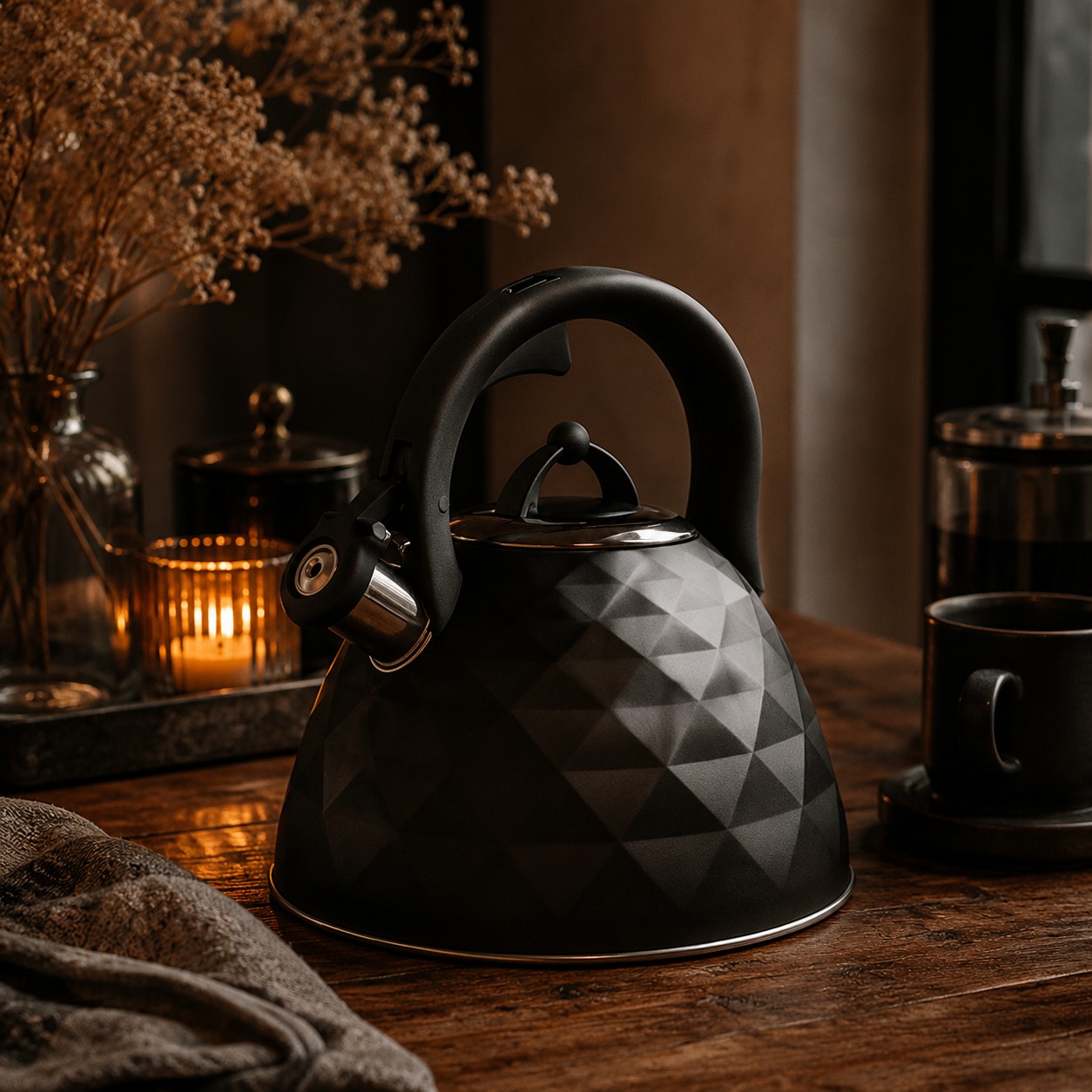 Chaleira de Inox Brinox 3L Black Diamond Com Apito Indução Preta