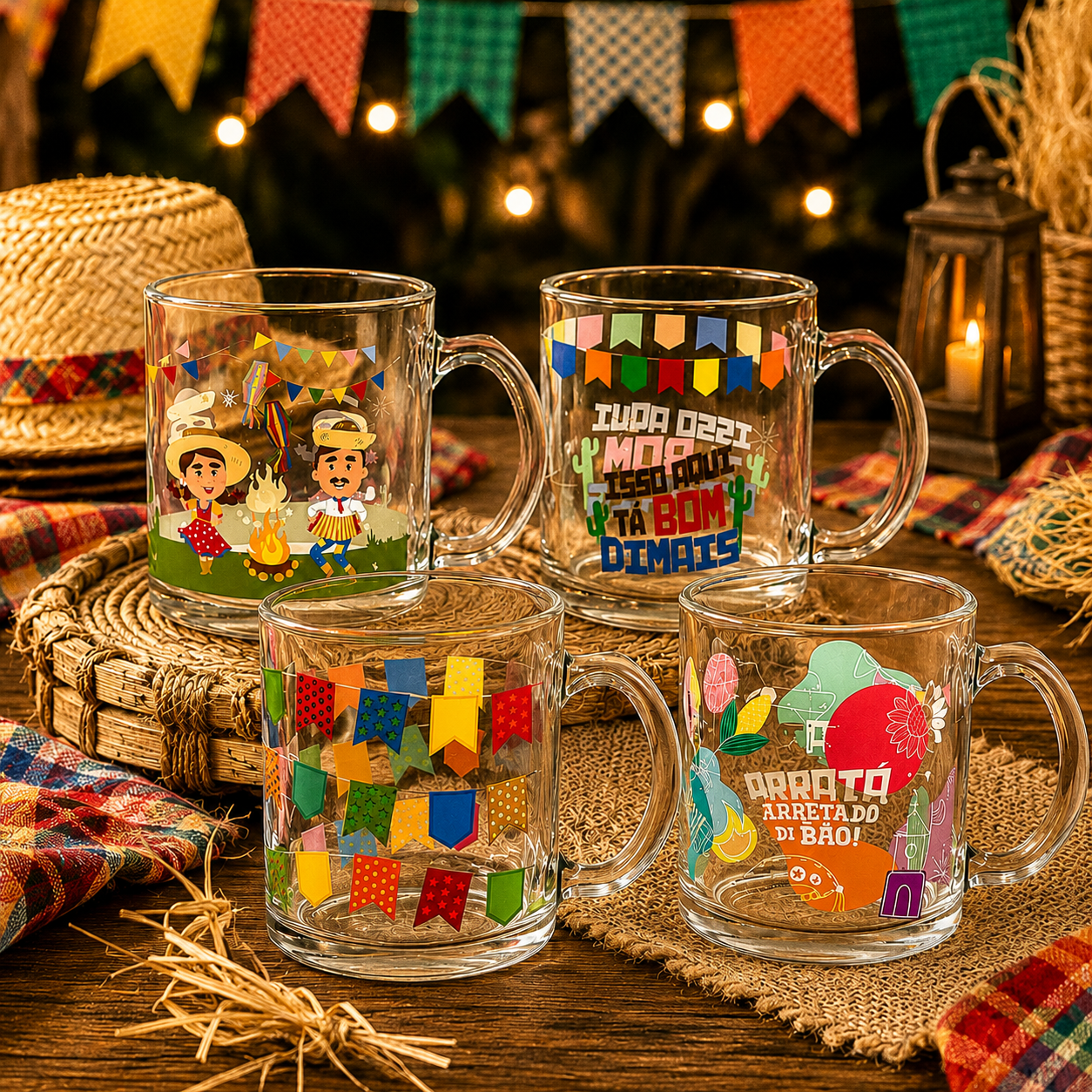 Caneca Vidro Premium Arraiá 320ml