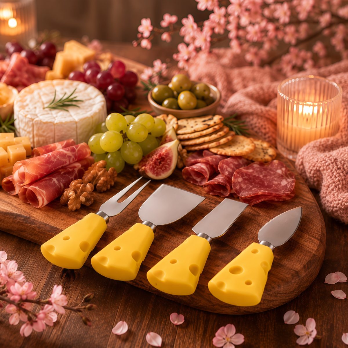 Kit Facas Petisqueiras para Queijo 4 Peças em Aço Inox