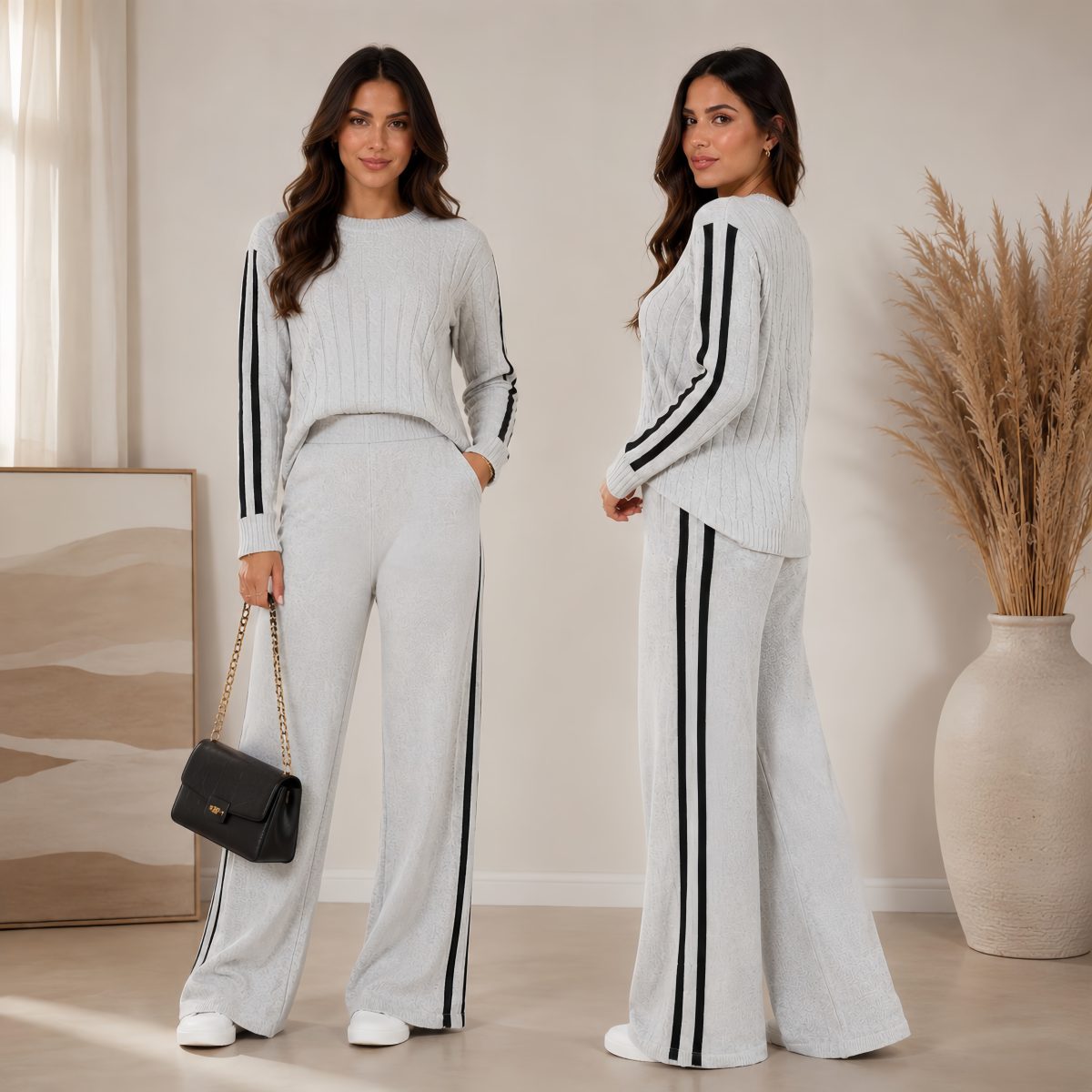 Conjunto Feminino Inverno Anatarie Blusa E Calça Com Listra