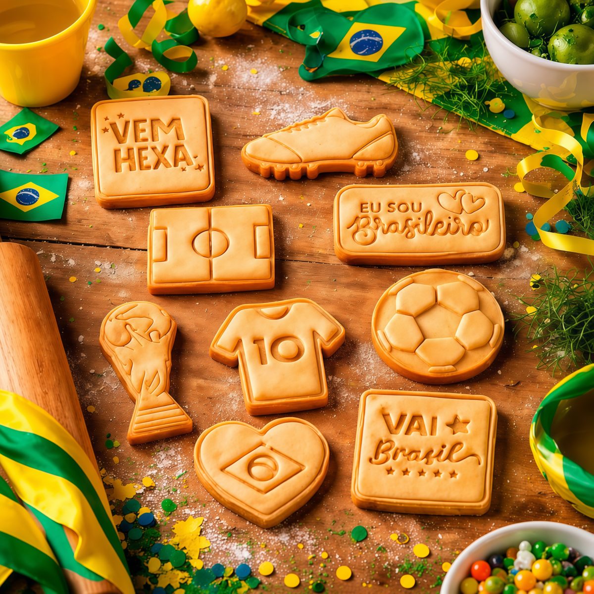 Kit 9 Cortador Marcador Biscoito Brasil Copa Futebol Forma