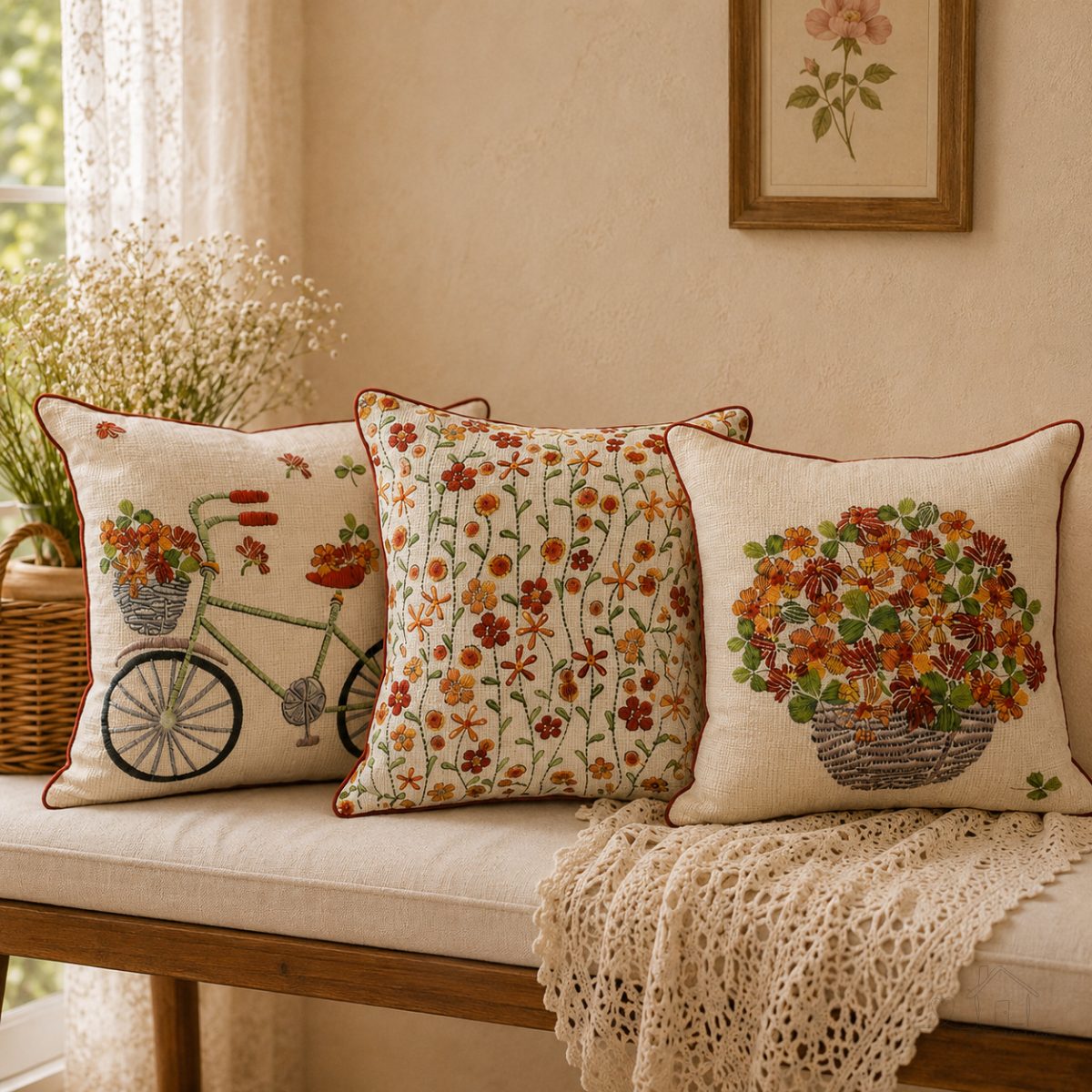 Capa Almofada Borda Adeline Estampada 43x43 Ziper Invisivel - Jolitex