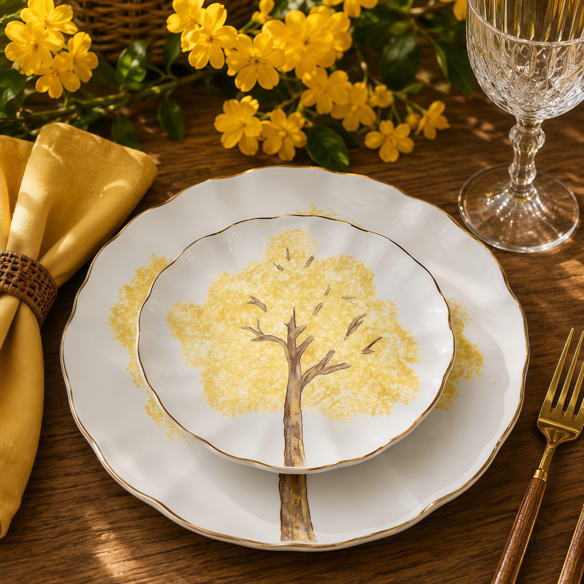 Conjunto 6 Prato Sobremesa Filete Ouro Ipê Amarelo Scalla