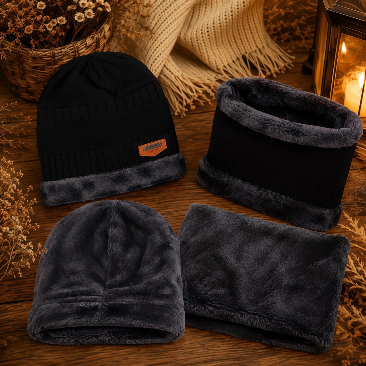 Touca Gorro E Cachecol Masculina Feminina Forrada Pelinho