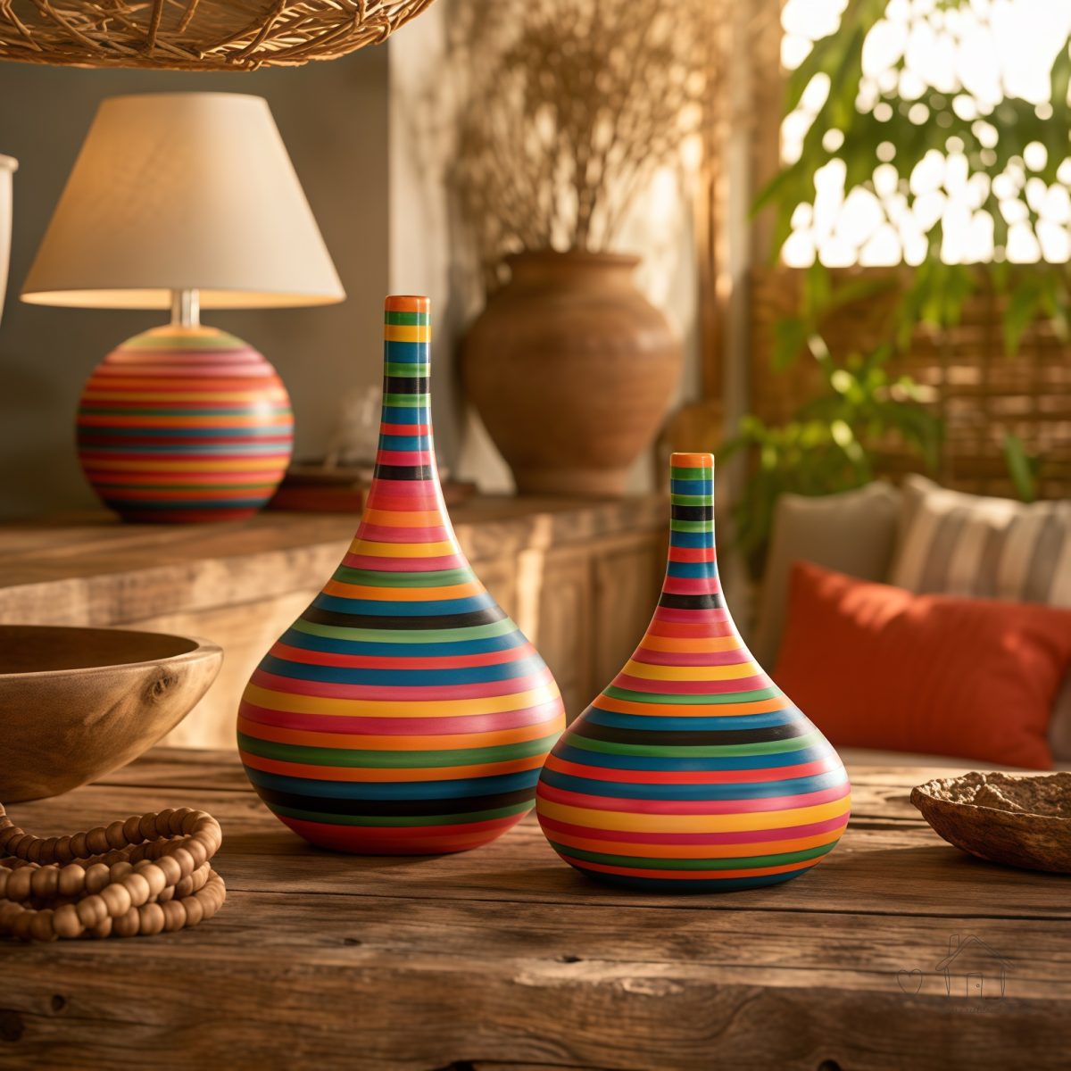 Dupla Garrafa Colorida Jasmim M P Decoração Cerâmica Colors
