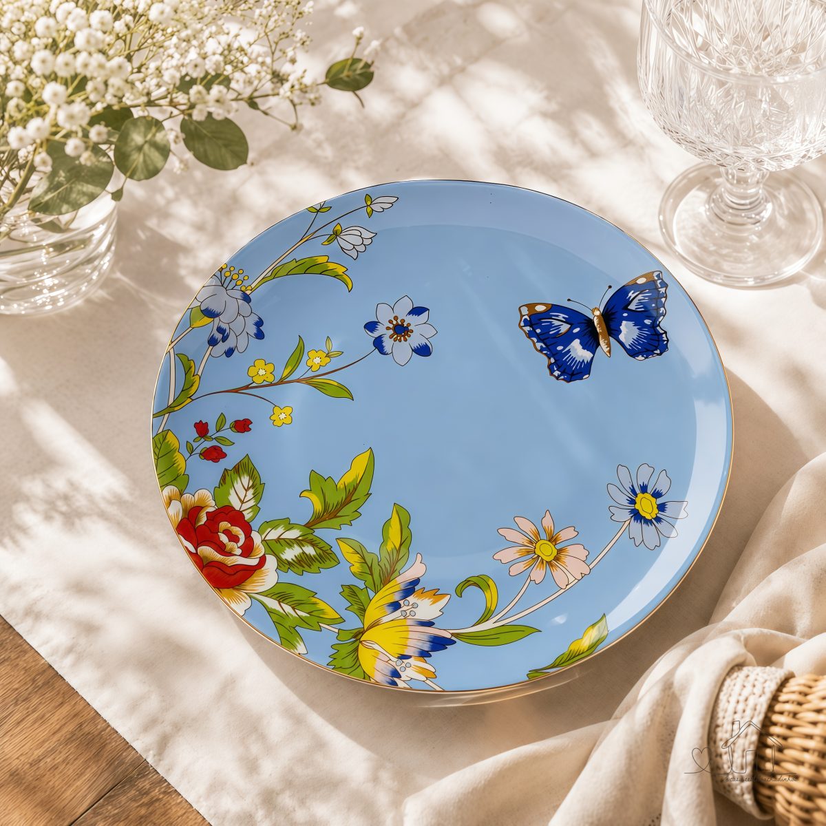 Prato De Porcelana Para Sobremesa - Jardim Encantado Azul