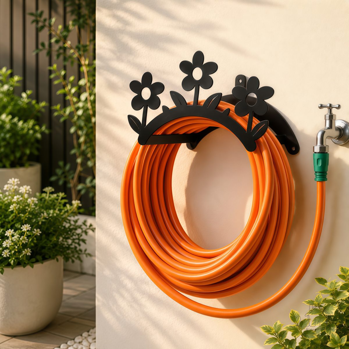 Suporte de Parede para Mangueira em Aço - Área Externa - Decorativo Flor