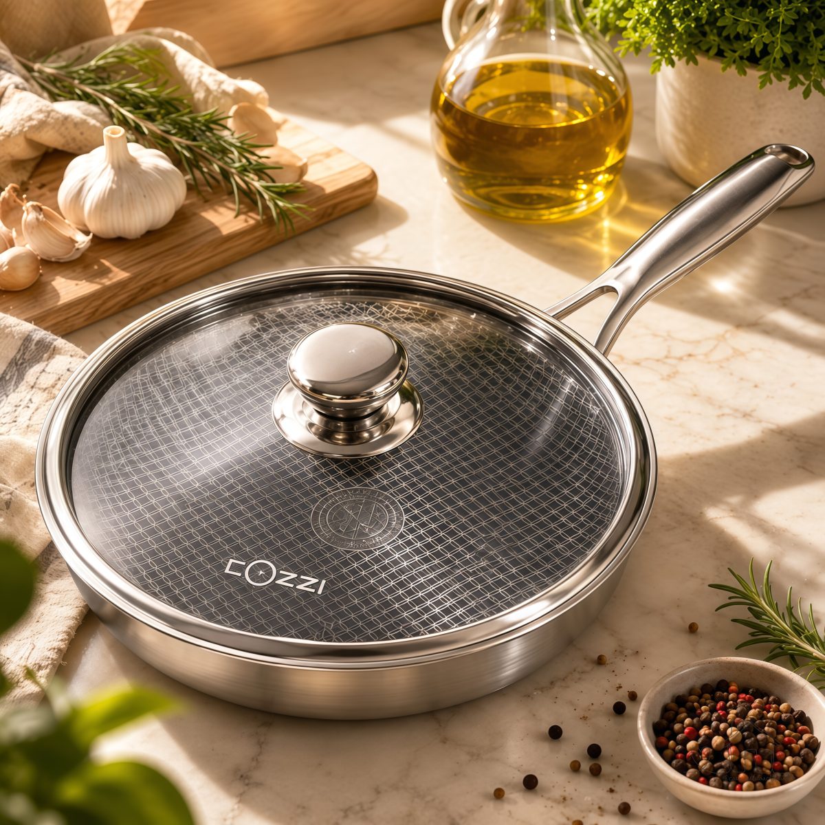 Frigideira Inox FundoTriplo 28 cm com Tampa Cozzi Inox