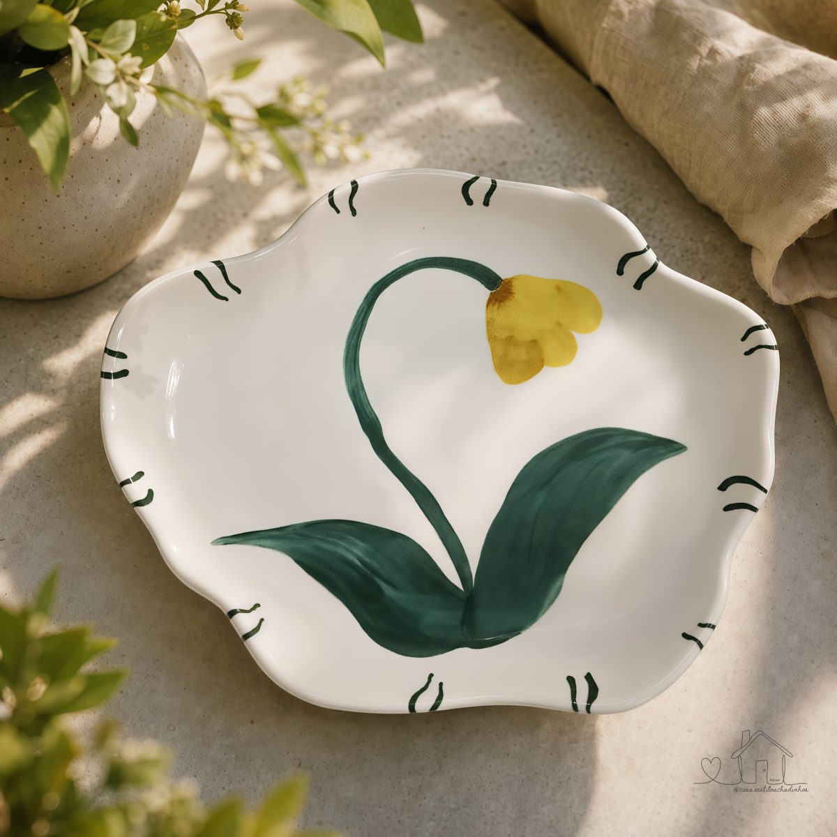 Pratos de Sobremesa Floral Delicado Mesa Posta – Cerâmica Scalla - Kit 4