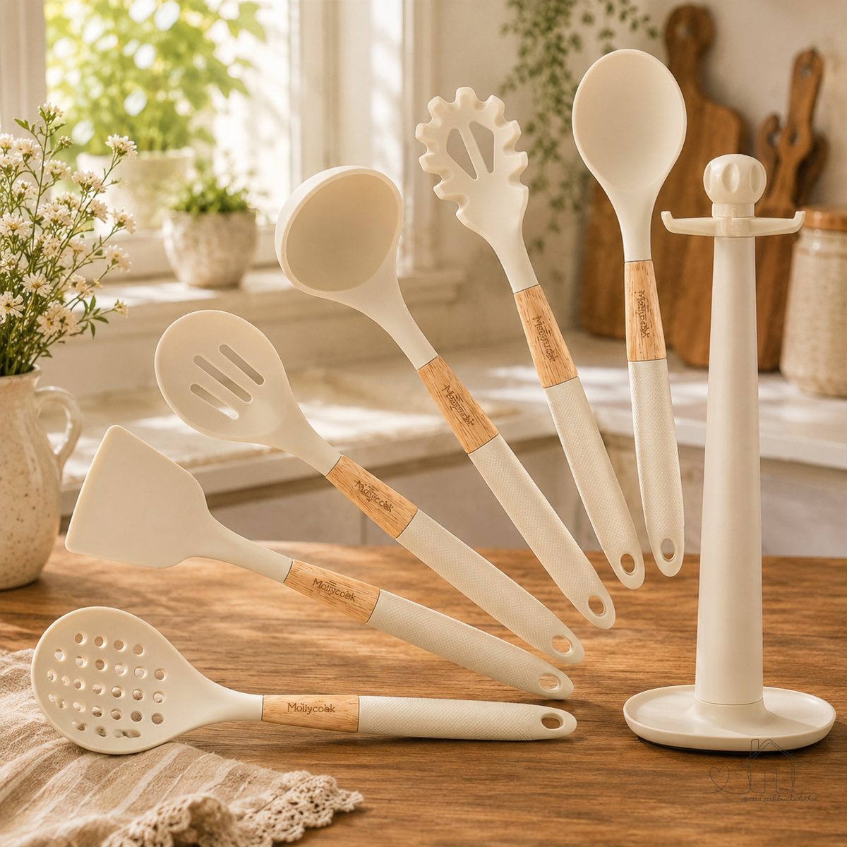Espatula de Silicone Utensílios Cozinha Conjunto Utensílios Talher de Cozinha Cor Branco -  Mollyccok Kit 7 Peças