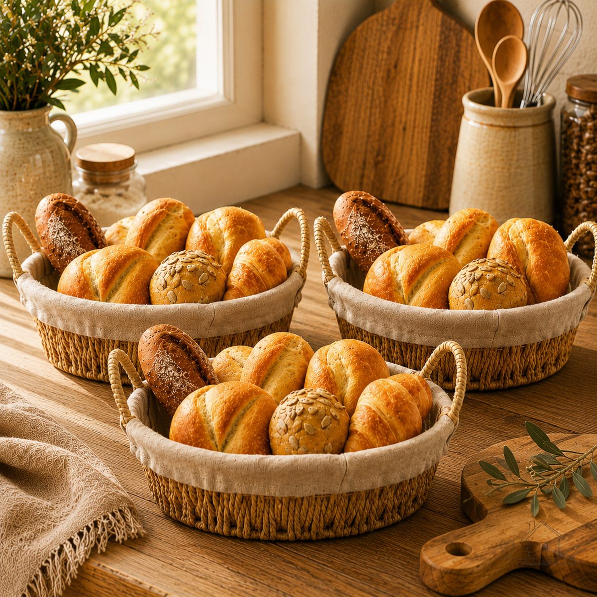 Cestos De Pães Decorativo com Forro Bege - Kit 3 unidade
