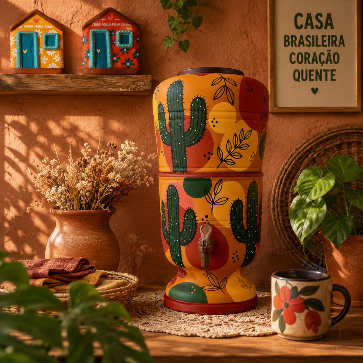 Filtro de barro decorado - Cactos