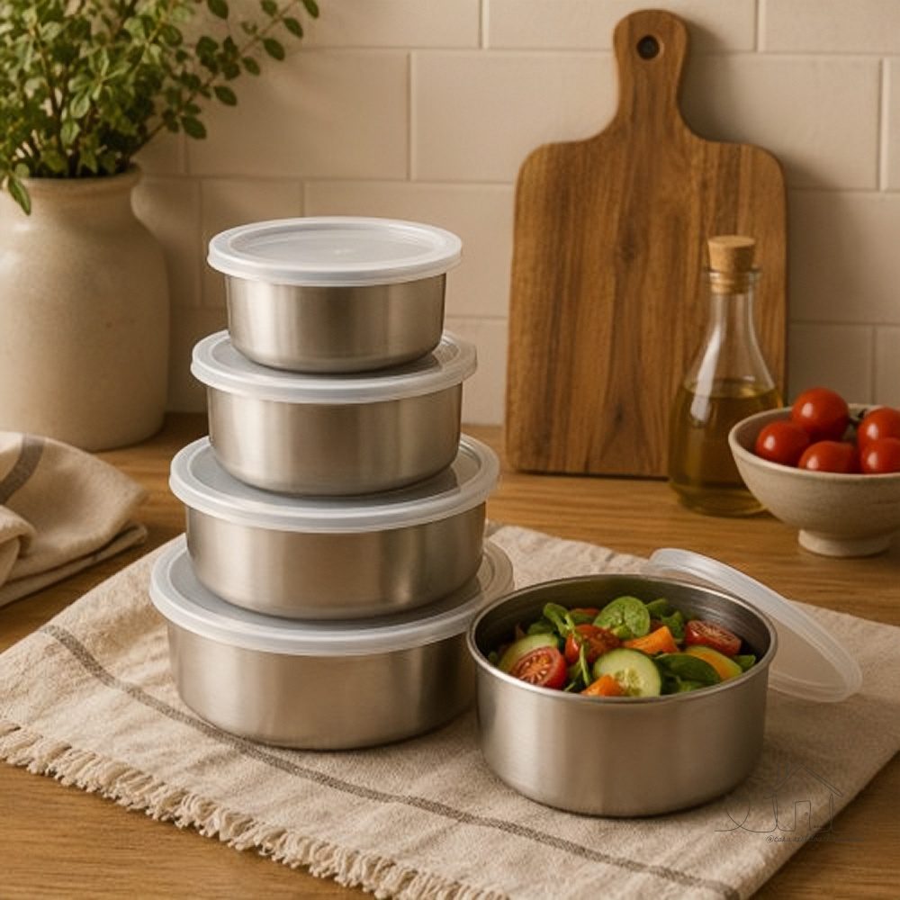 Conjunto de 5 Potes Organizadores Cozinha/ Geladeira Inox