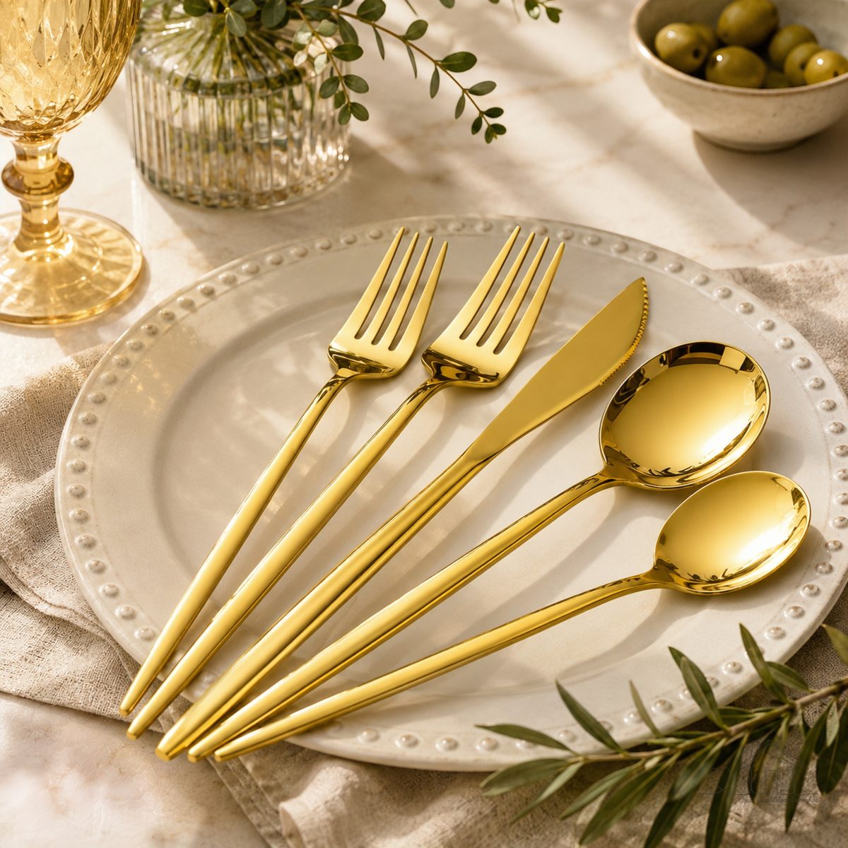 Kit Talheres 30 Peças Jogo de Talheres Inoxidável Dourado
