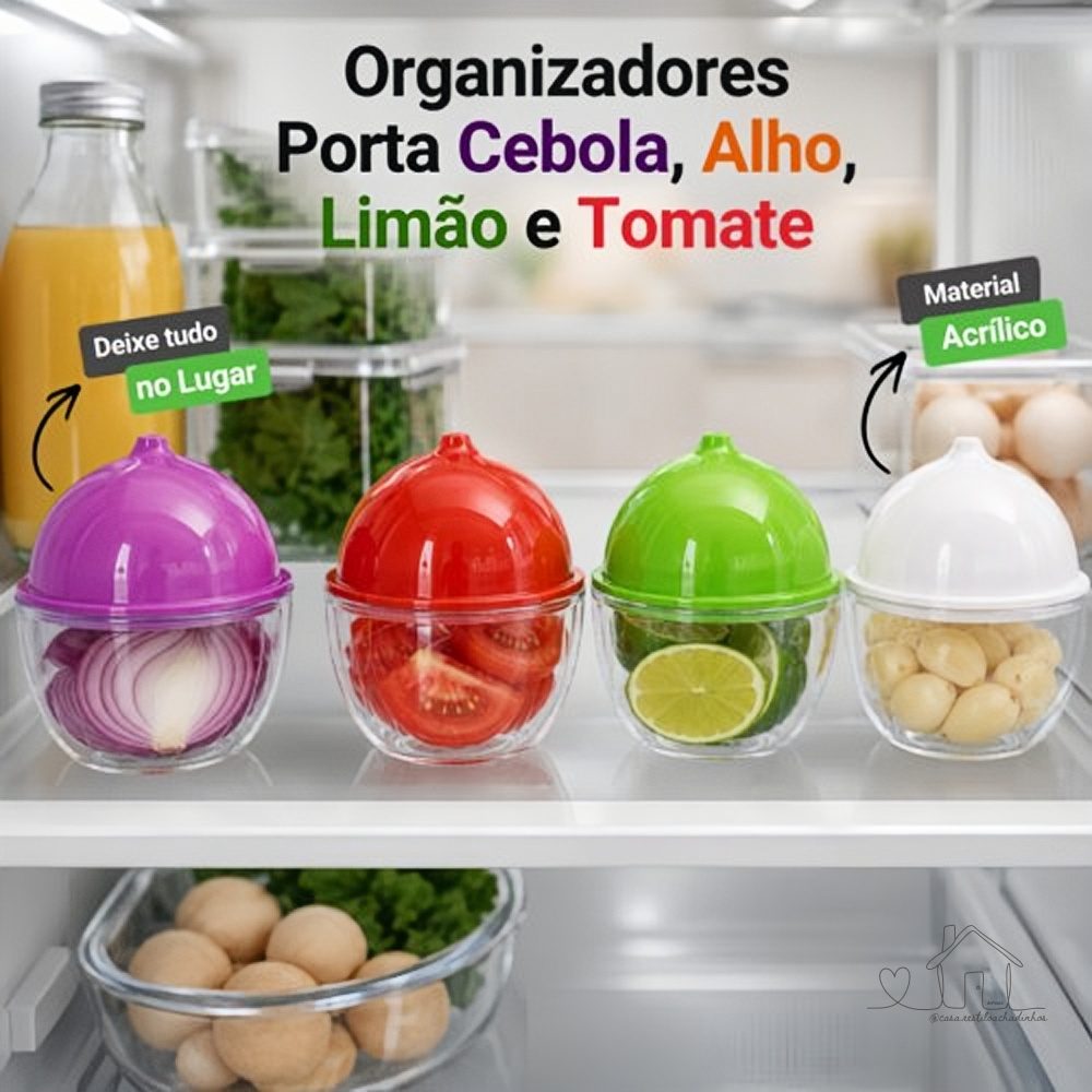 Kit 4 Potes Organizadores Porta Cebola, Alho, Limão eTomate