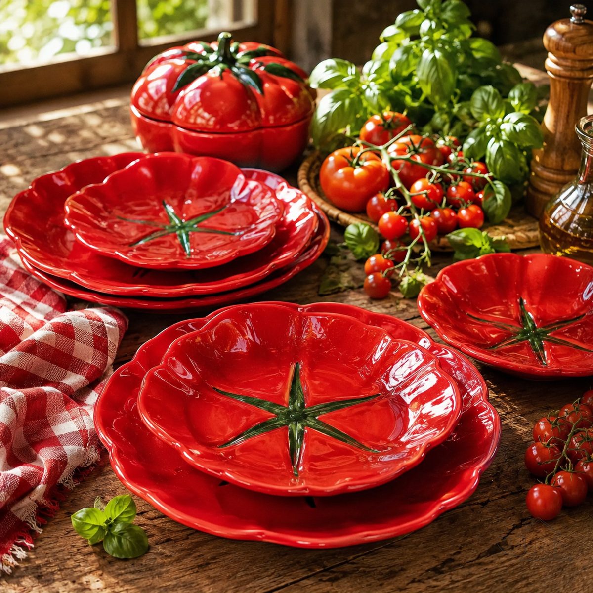 Jogo 6 Pratos Rasos Tomate Cerâmica 27cm Scalla