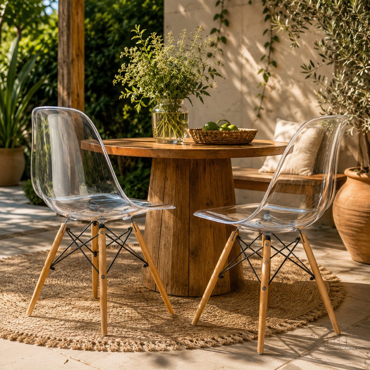 Kit 2 Cadeiras Charles Eames Cristal Eiffel Wood Designer Transparente