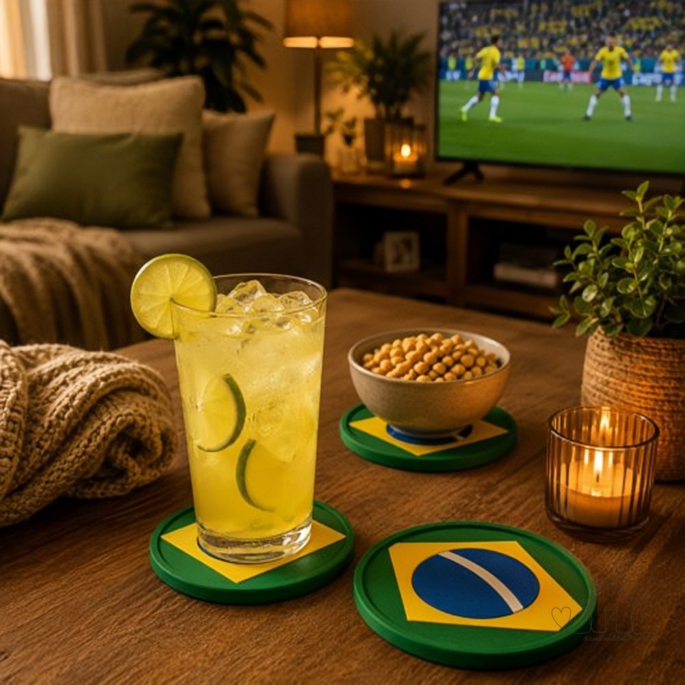 Kit Com 06 Porta Copos Borracha - Brasil Copa Mundo