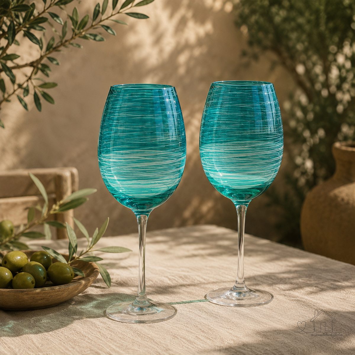 Jogo de 2 taças vinho Vidro azul turquesa 485ml