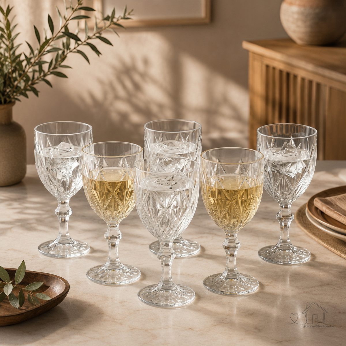 Jogo 6 Taças de Cristal 340ml Diamond Transparente Lapidado Vitrex