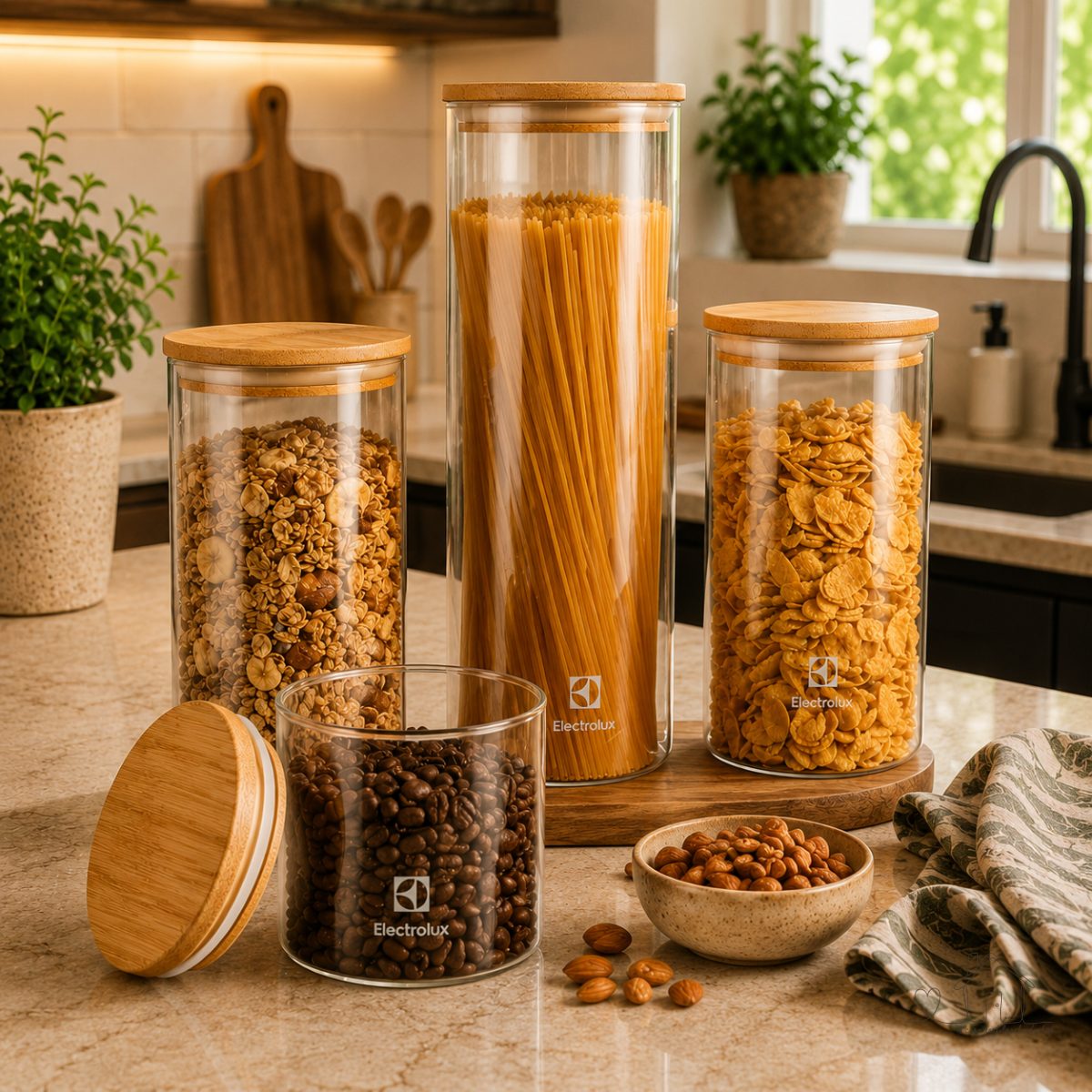Electrolux - Kit Potes Herméticos com Tampa de Bambu 4 Unidades