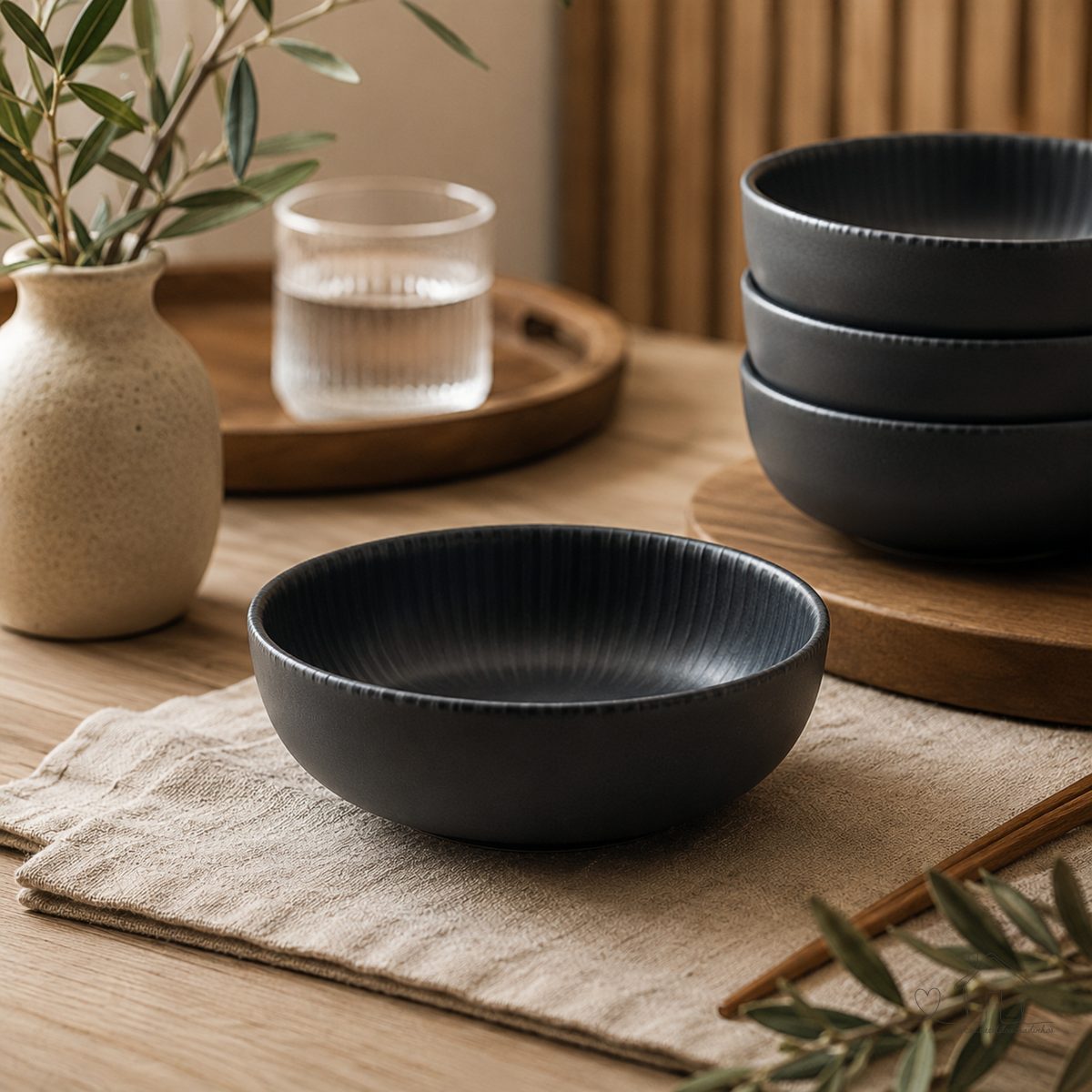 Jogo 6 Tigelas Preto Acetinado Flat Onix Cumbuca Bowl Caldos Sopa Cereais 600ml Oxford
