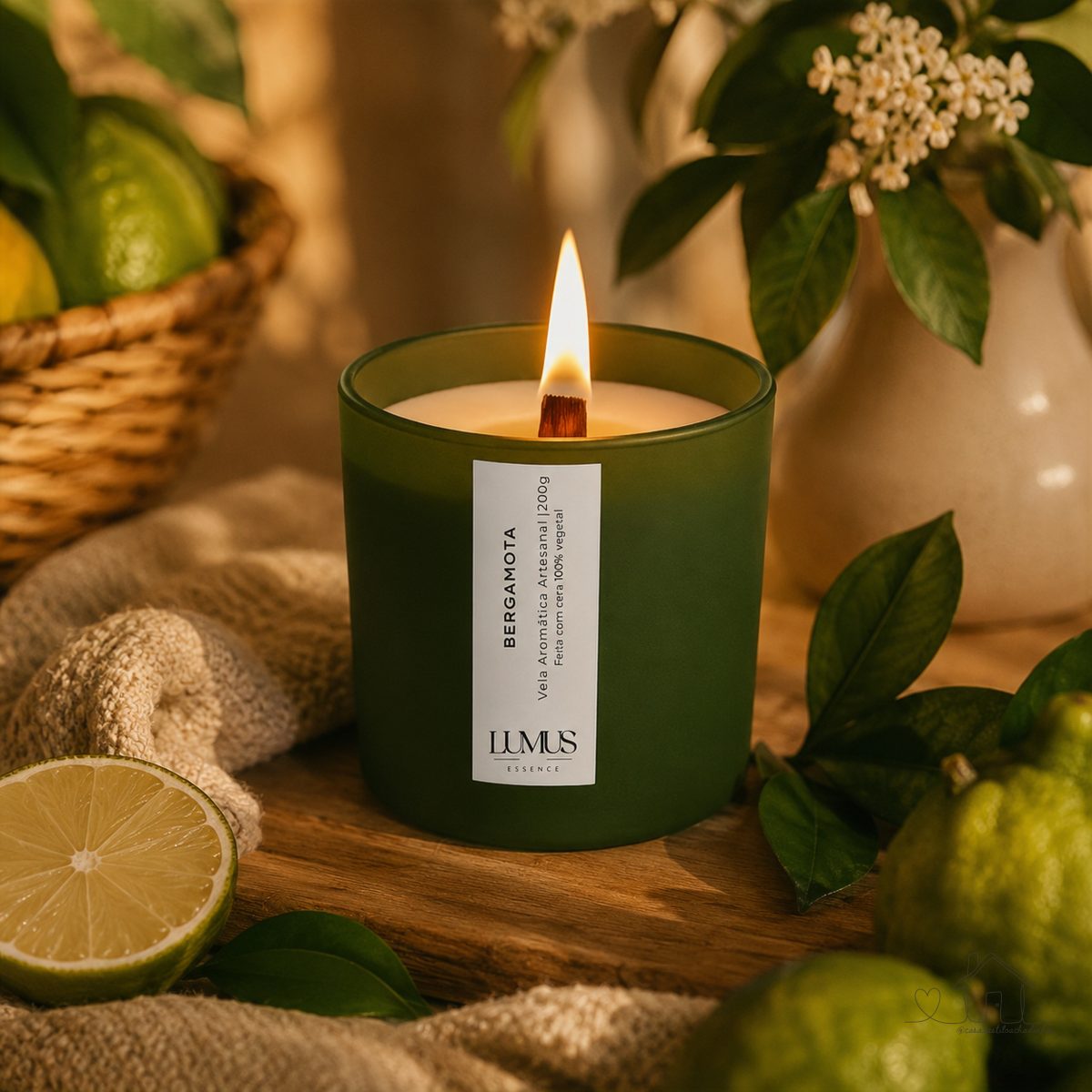 Vela Aromática Perfumada Artesanal 200gr - Lumus Essence - Bergamota