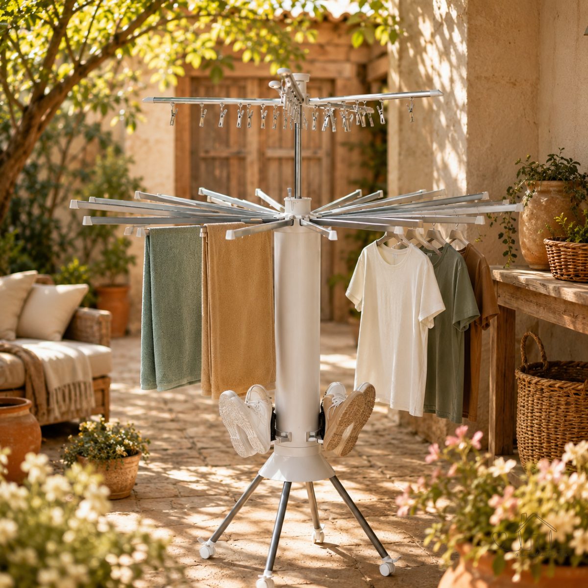 Varal Retrátil de Chão Vertical Inox com Rodinhas Organizador de Roupas Cabideiro Multiuso para Casa e Apartamento