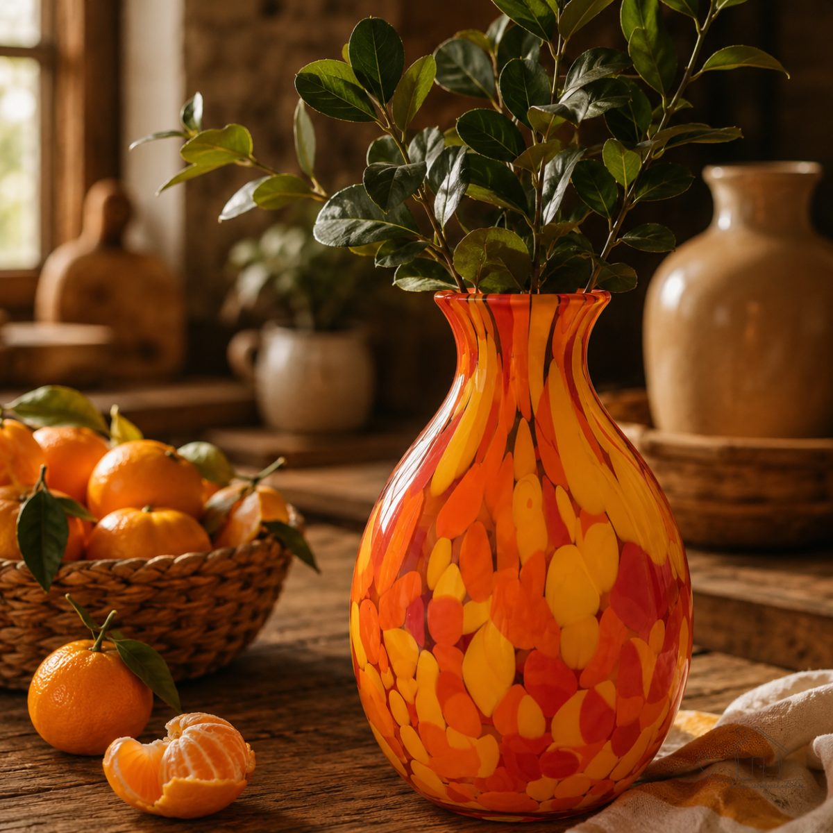 Vasinho 65 Multicor Amarelo, Laranja E Coral Murano Cristais