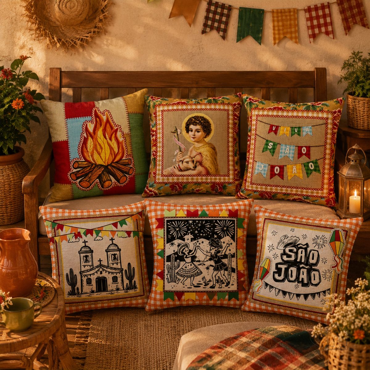 Capas de Almofada Arraiá São João Aveludada 43x43cm