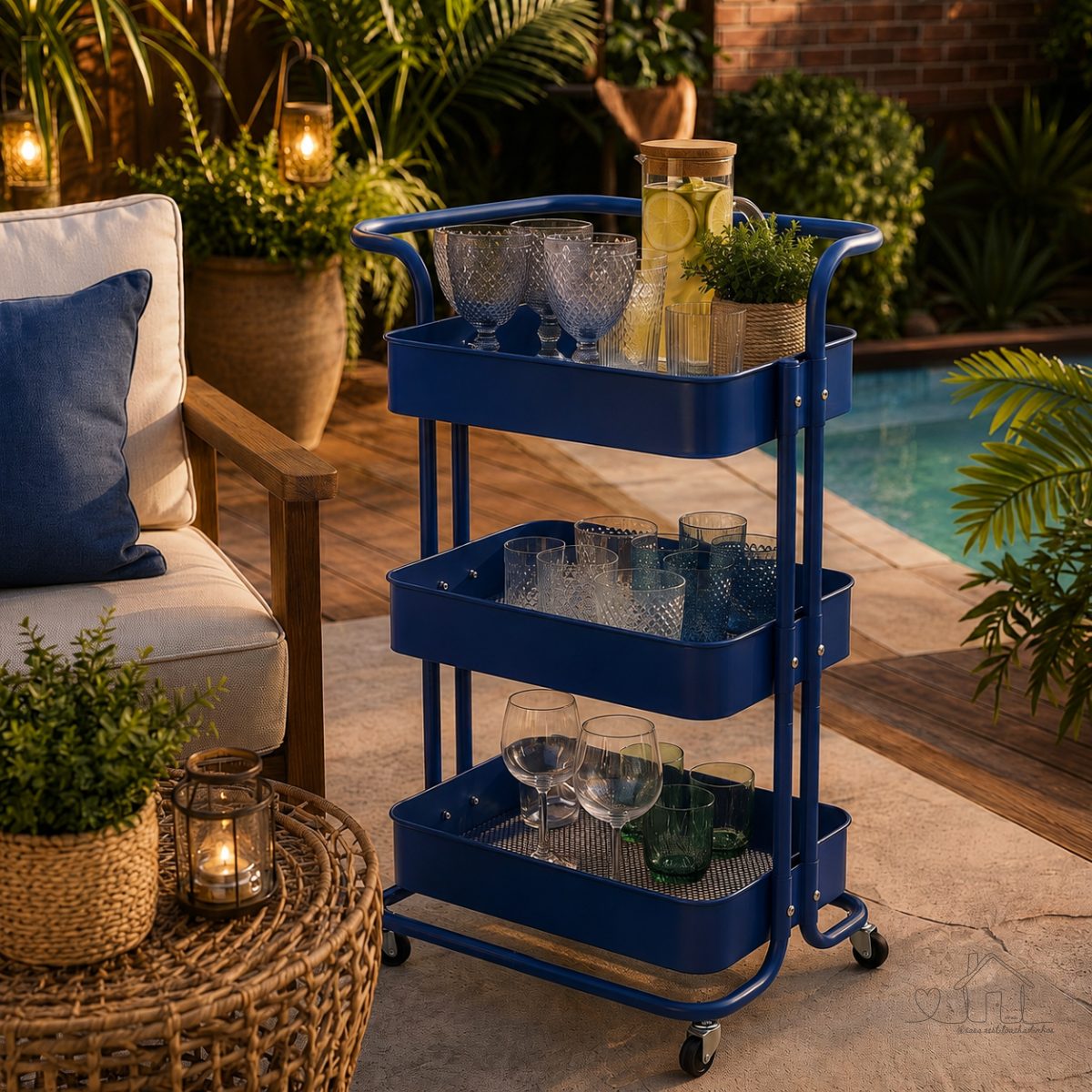 Carrinho Organizador 3 Prateleiras com Rodinhas Azul - Westwing Collection