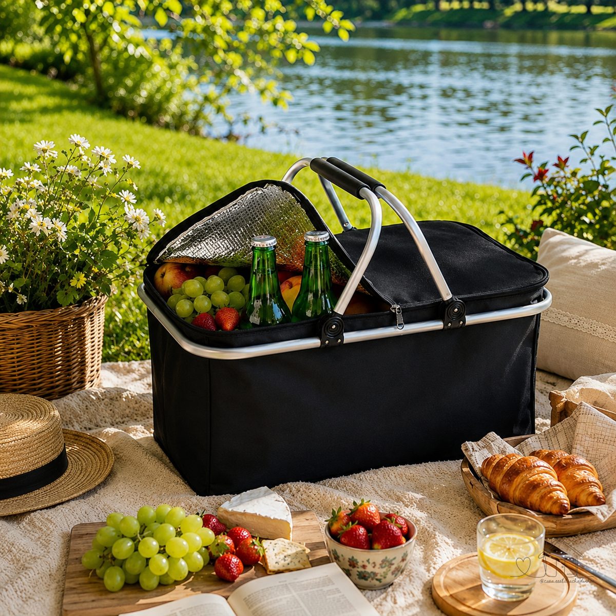Cesta Térmica Piquenique Dobrável com Alça Premium - Bolsa Praia Camping 30L