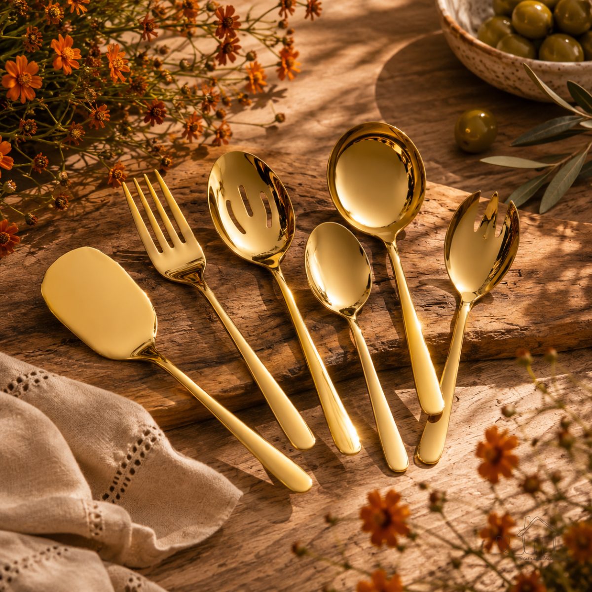 Conjunto de Utencilios Talheres Dourados em Aço Inoxidável, 6 Peças