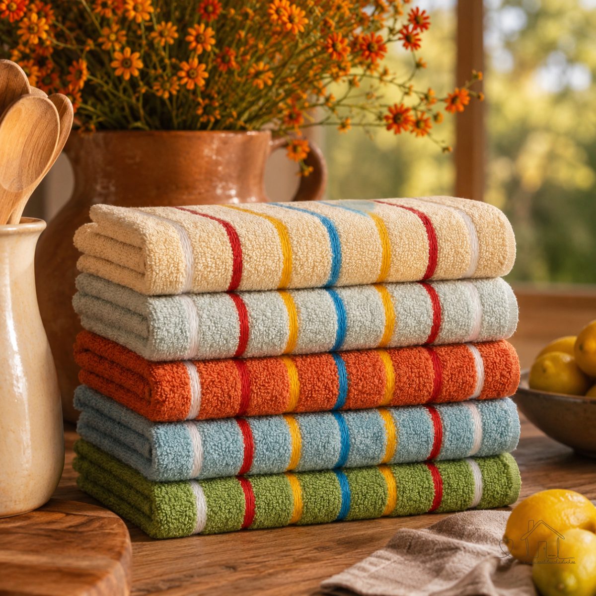 Kit 05 Panos de Prato Atoalhado para Cozinha Felpudo Premium Gourmet 45x70cm 317g/m² 100% Algodão - Sortido