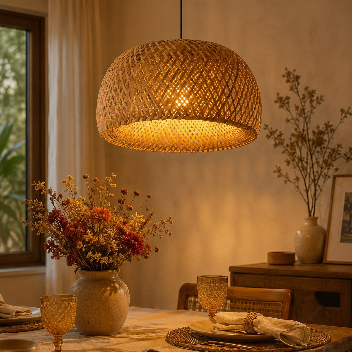Lustre Pendente Orgânico de Bambu Modelo Malibu 45cm Grande