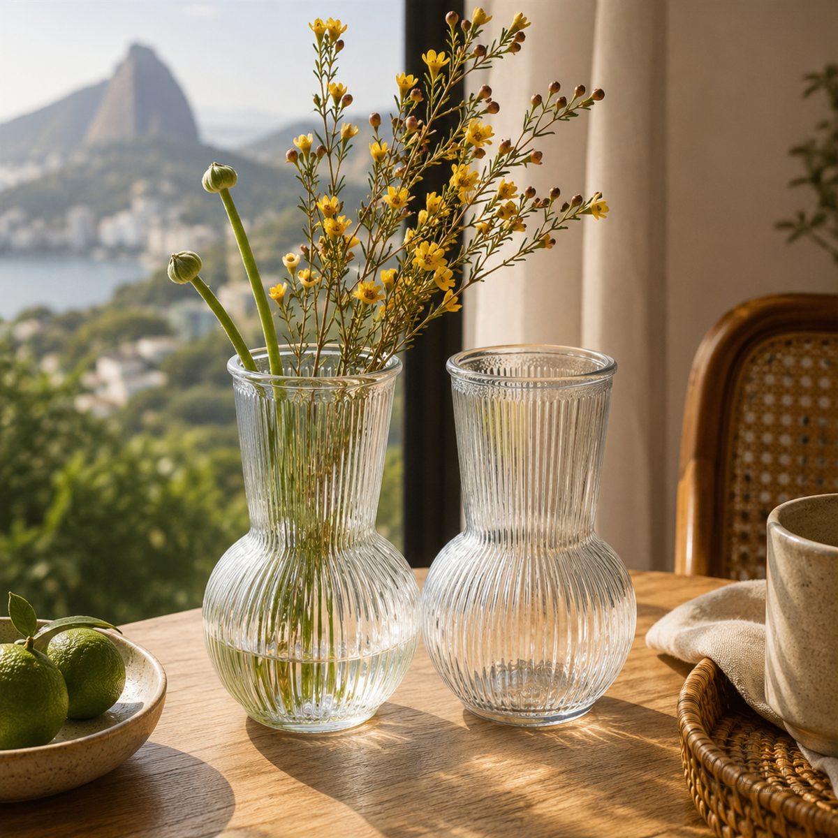 Vaso de Vidro Para Plantas Decoração - Lines Wolff Transparente 17cm