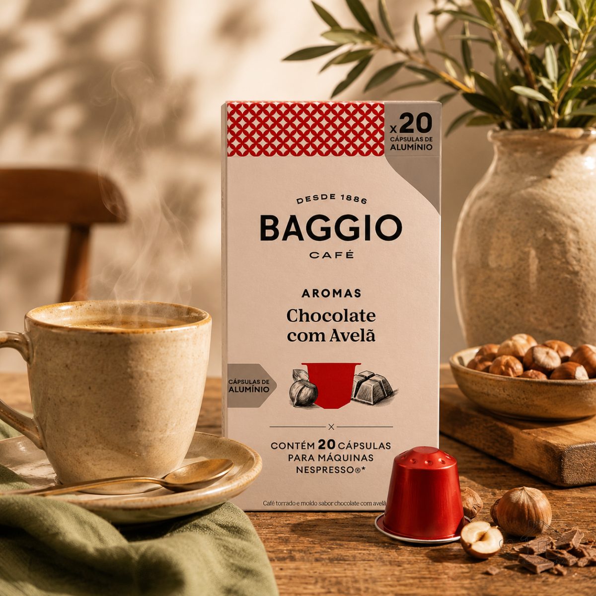 Cápsulas de Café Baggio Café Aroma Chocolate com Avelã | Contém 20 Cápsulas, Compatível com Nespresso