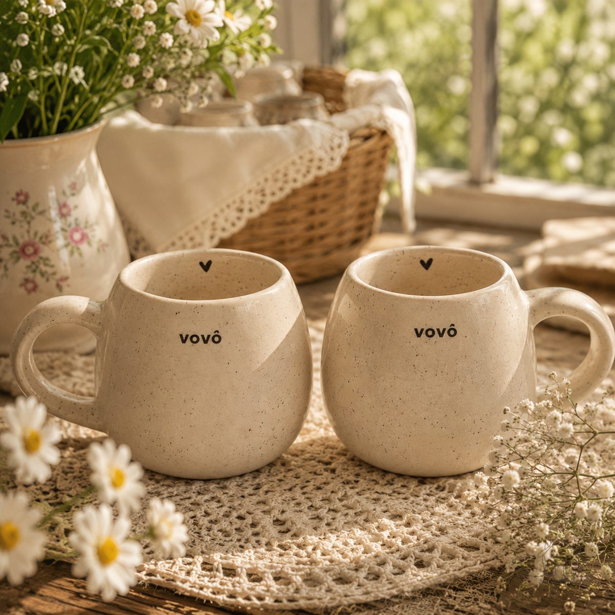 Caneca Vovô e Vovó Artesanal de Cerâmica - Presente - Xícara Grande (260 ml)