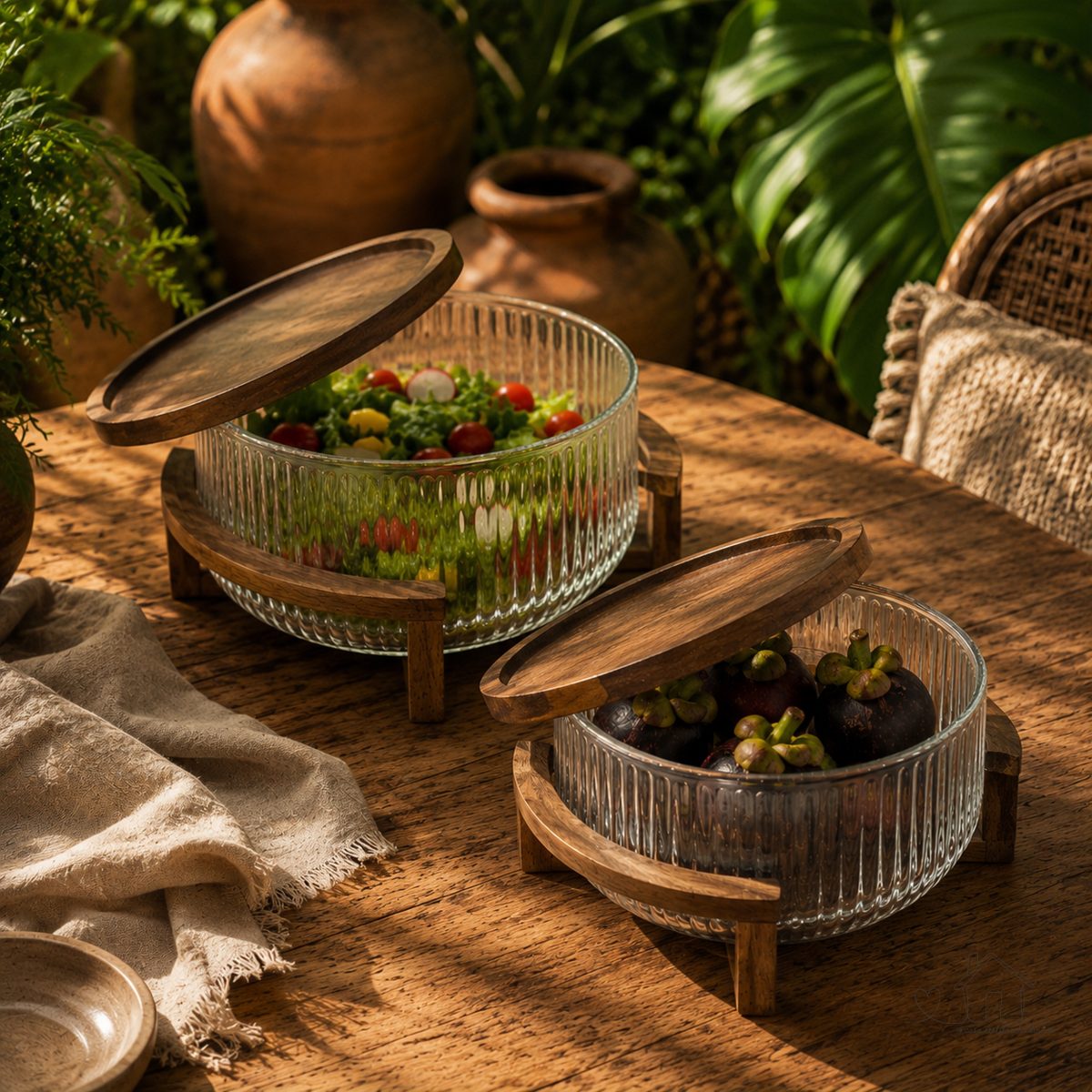 Saladeira de Vidro de 1.8L ou 3L com Tampa e Base