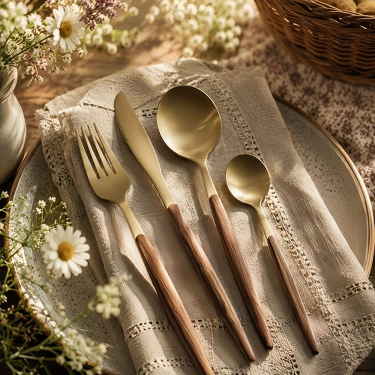 Faqueiro 24 Peças Lyor Organic 2898 De Aço Inox Dourado